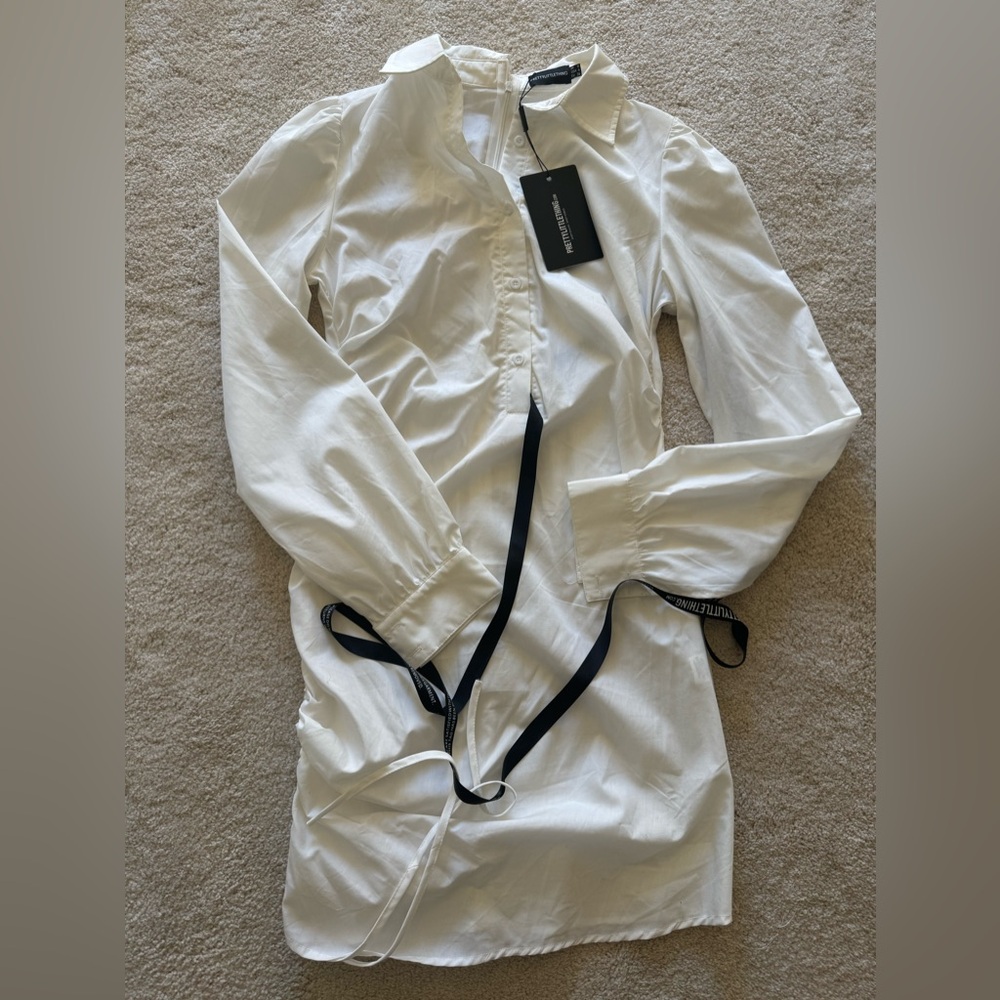 New! PrettyLittleThing Ruched Side Shirtdress Sz UK 8 - Picture 2 of 3